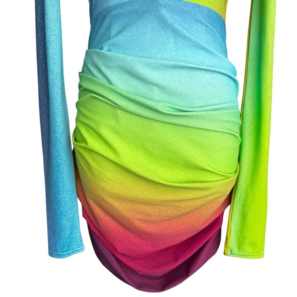 Alex Perry Halton Twist-Front Jersey Mini Dress in Gradient Multicolor US:4 AU:8 - Picture 5 of 12